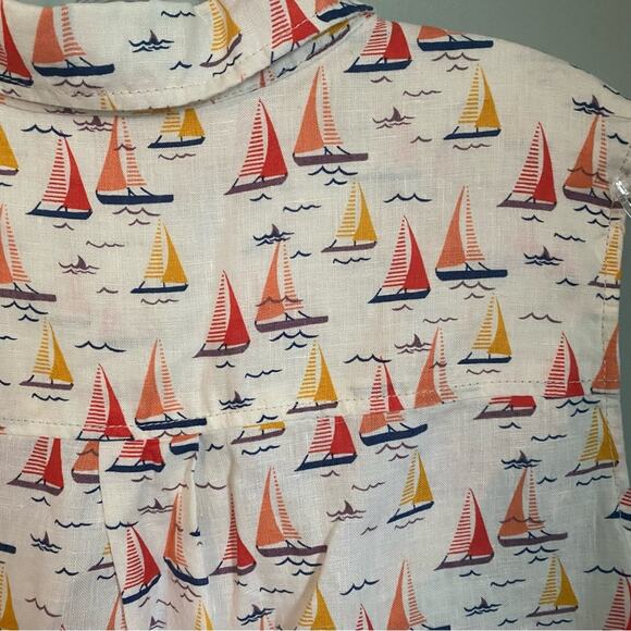 Summer Sailboat Linen Button Down Sleeveless Beach Coverup - Picture 5 of 7